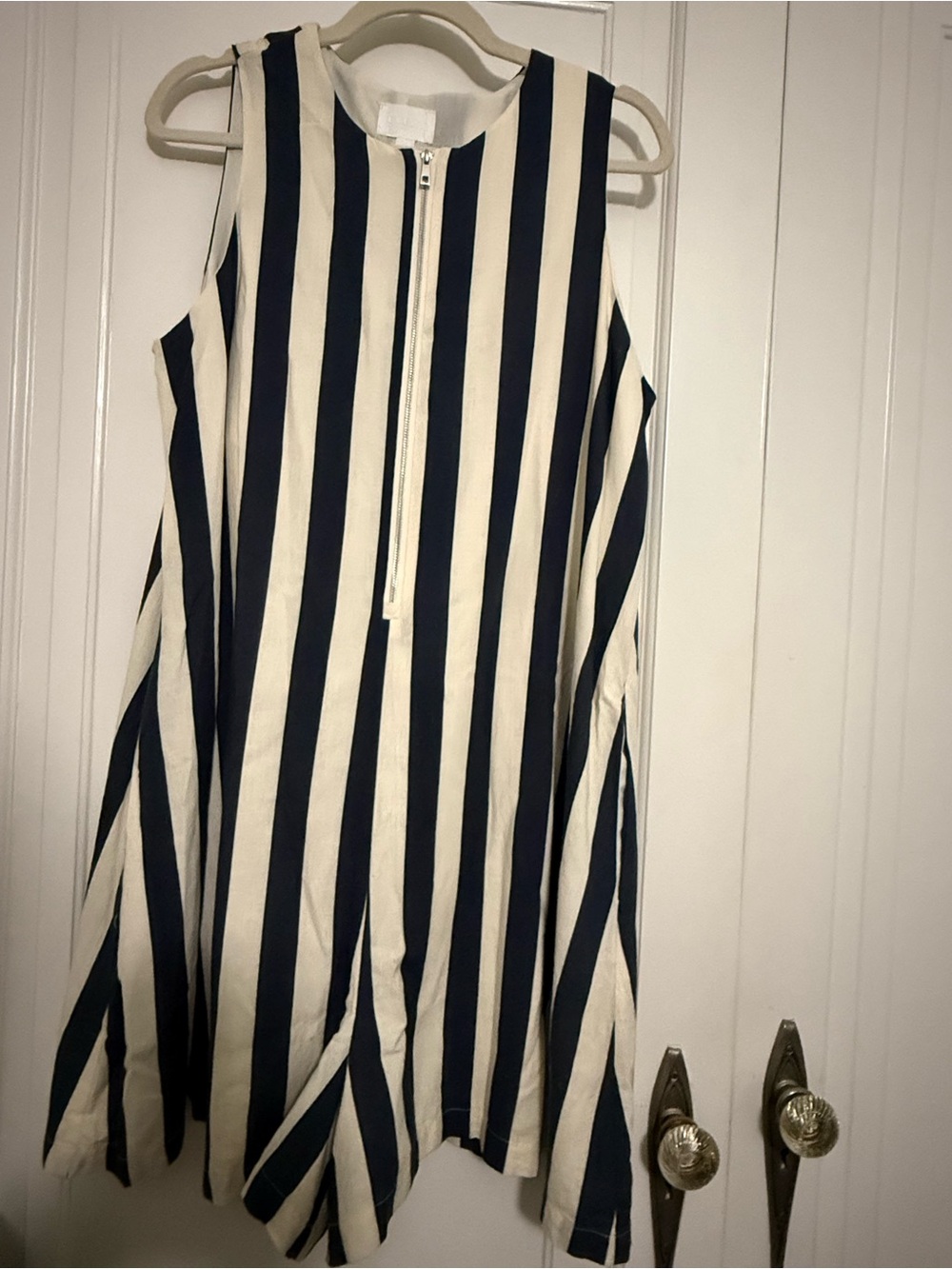 Everly Navy & White Striped Romperwith Front Zipper